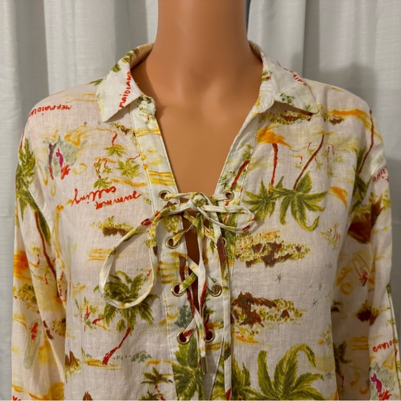Cute C & C California size M white vacation print long sleeve swim cover up new - Picture 3 of 5